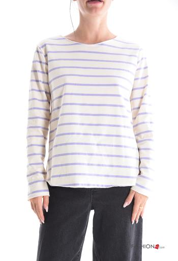 Striped long sleeve crew neck napped Cotton Long sleeved top