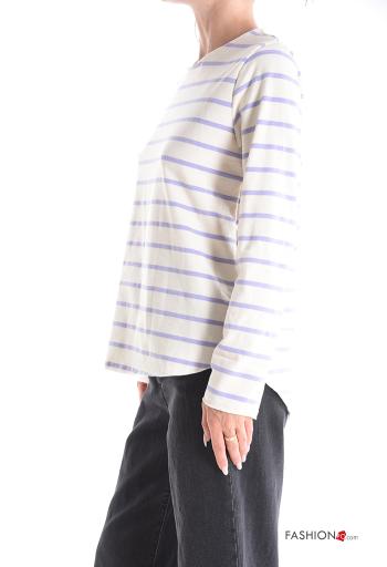 Striped long sleeve crew neck napped Cotton Long sleeved top - ph 3