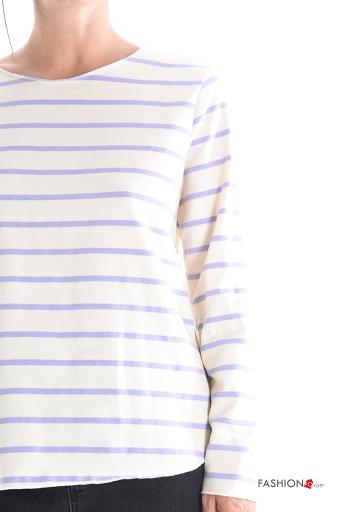 Striped long sleeve crew neck napped Cotton Long sleeved top - ph 4