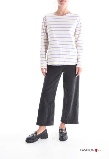 Striped long sleeve crew neck napped Cotton Long sleeved top - ph 5