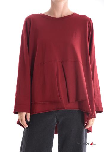 oversized asymmetrical Cotton Long sleeved top with flounces with buttons