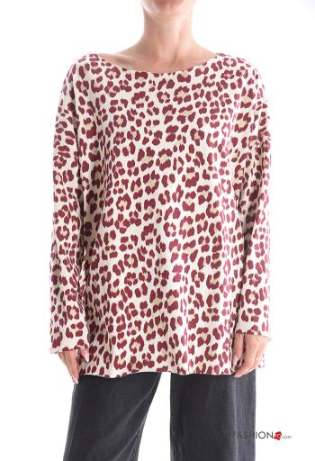 Animal print crew neck Cotton Long sleeved top