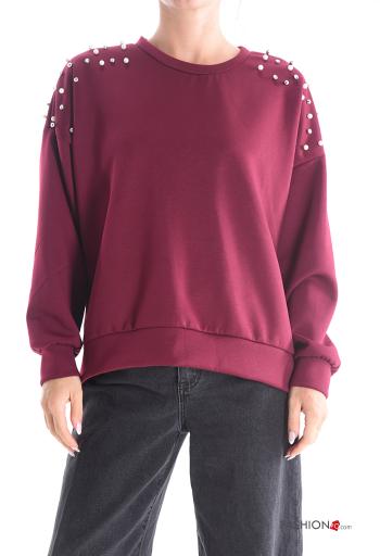 crew neck Sweatshirt with pearls with rhinestones