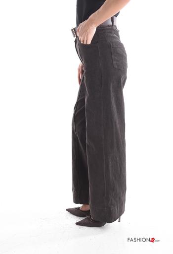 Calças em Algodão de veludo em jersey canelado wide leg com cinto com bolsos - ph 3