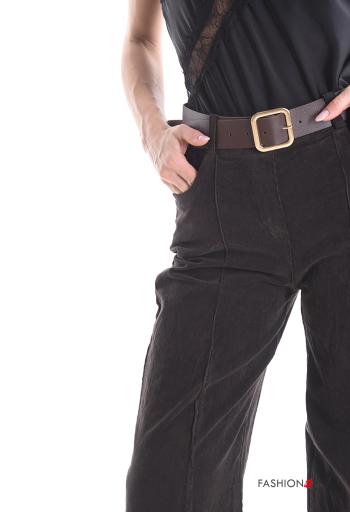 Calças em Algodão de veludo em jersey canelado wide leg com cinto com bolsos - ph 4