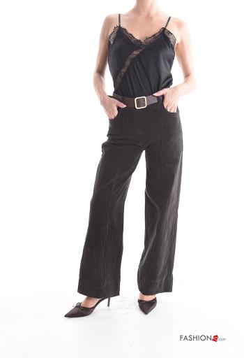 Calças em Algodão de veludo em jersey canelado wide leg com cinto com bolsos - ph 5