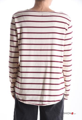Striped napped crew neck Cotton Long sleeved top - ph 2