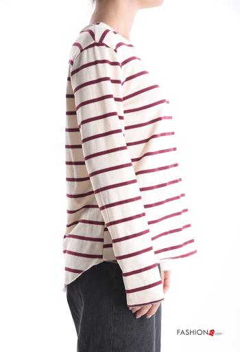 Striped napped crew neck Cotton Long sleeved top - ph 3