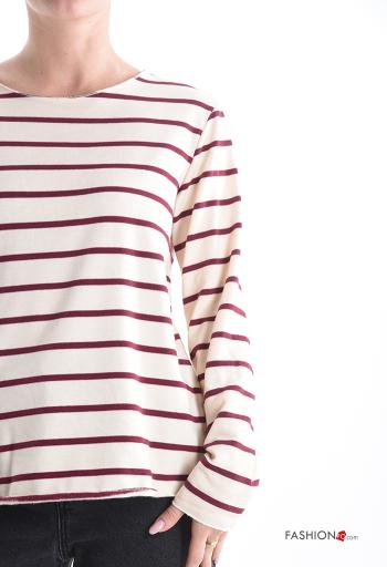 Striped napped crew neck Cotton Long sleeved top - ph 4