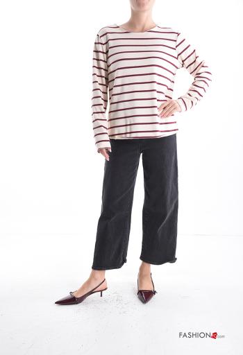 Striped napped crew neck Cotton Long sleeved top - ph 5