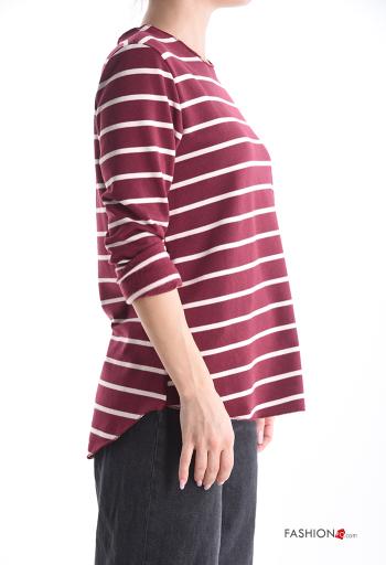 Striped napped crew neck Cotton Long sleeved top - ph 3