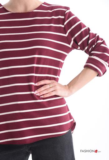 Striped napped crew neck Cotton Long sleeved top - ph 4