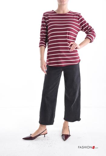 Striped napped crew neck Cotton Long sleeved top - ph 5