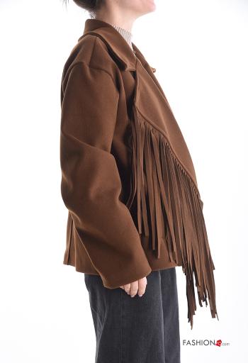 kurz mit kragen Mantel mit Knöpfen mit Futter mit Fransen mit Taschen - ph 3
