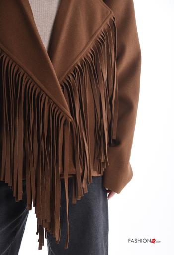 kurz mit kragen Mantel mit Knöpfen mit Futter mit Fransen mit Taschen - ph 4