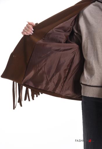 kurz mit kragen Mantel mit Knöpfen mit Futter mit Fransen mit Taschen - ph 6