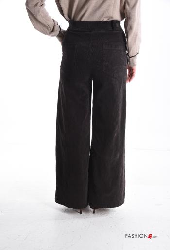 high waist wide leg Ribbed Velvet Cotton Trousers with pockets - ph 2