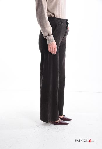 high waist wide leg Ribbed Velvet Cotton Trousers with pockets - ph 3