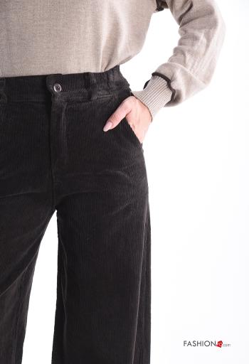 high waist wide leg Ribbed Velvet Cotton Trousers with pockets - ph 4