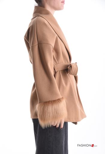 Manteau fourrure synthétique courte avec ceinture avec poches - ph 3