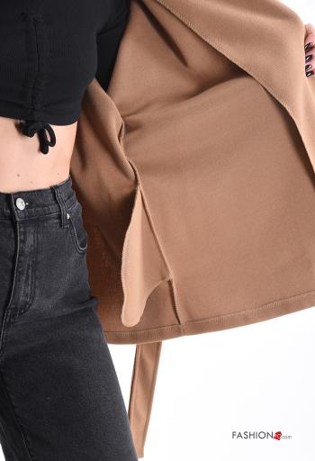 Manteau fourrure synthétique courte avec ceinture avec poches - ph 6