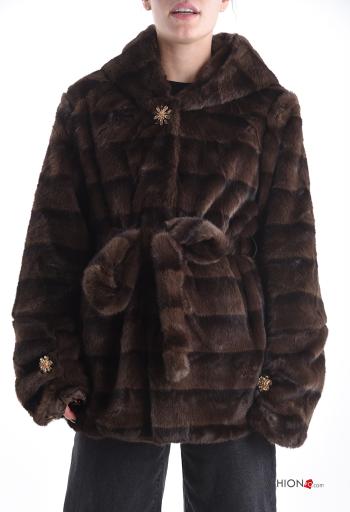 faux fur Coat with belt with hood with pockets