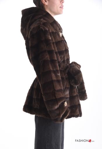 faux fur Coat with belt with hood with pockets - ph 3