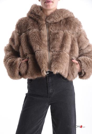 faux fur Bomber Jacket with pockets with hood with zip