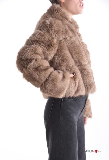Bomber fourrure synthétique avec poches à capuche avec fermeture éclair - ph 3