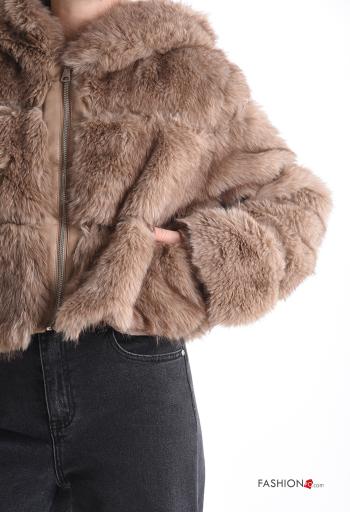 Bomber fourrure synthétique avec poches à capuche avec fermeture éclair - ph 4