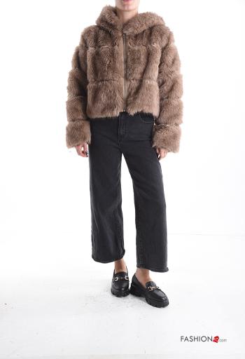 Bomber fourrure synthétique avec poches à capuche avec fermeture éclair - ph 5