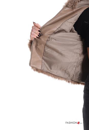 Bomber fourrure synthétique avec poches à capuche avec fermeture éclair - ph 6