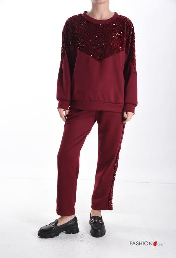 napped crew neck Sports set with sequins with pockets