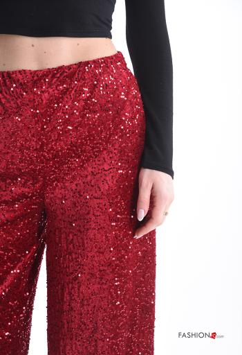 Calças de veludo wide leg com lantejoulas com elástico - ph 4