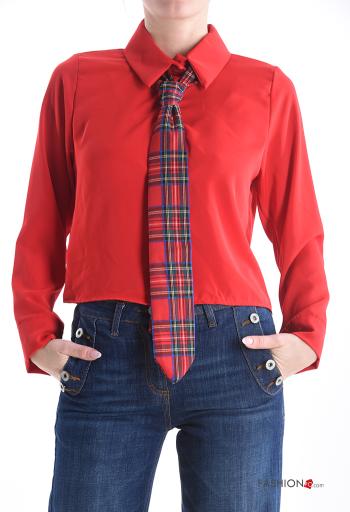 Camicia corto maniche lunghe con colletto con bottoni con sciarpa - ph 1