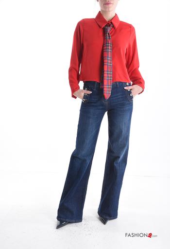 Camicia corto maniche lunghe con colletto con bottoni con sciarpa - ph 5