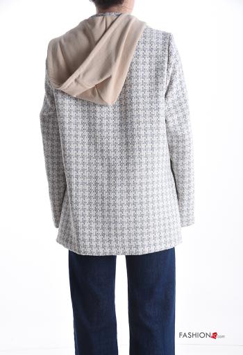 Casaco em Algodão manga comprida Pied de Poule com forro com capuz com bolsos com botões - ph 2