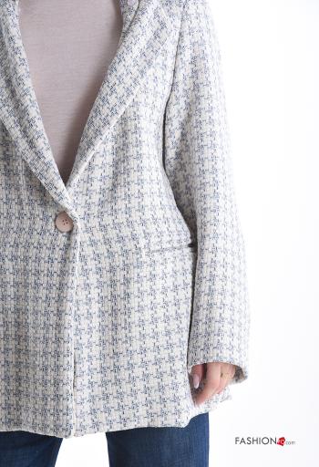 Casaco em Algodão manga comprida Pied de Poule com forro com capuz com bolsos com botões - ph 4