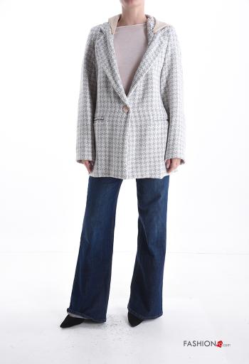 Casaco em Algodão manga comprida Pied de Poule com forro com capuz com bolsos com botões - ph 5