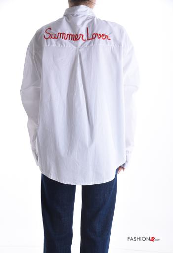 Aufschriftes Muster lange ärmel mit kragen Hemd aus Baumwolle mit Knöpfen - ph 2