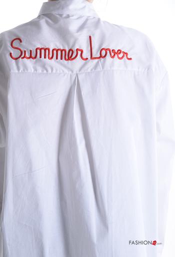 Aufschriftes Muster lange ärmel mit kragen Hemd aus Baumwolle mit Knöpfen - ph 4