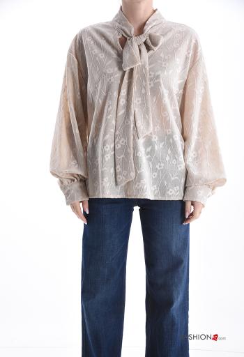 Blusa manga comprida Floral com laço - ph 1