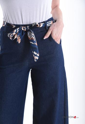 Pantalone in Cotone denim wide leg con tasche con nastro - ph 4
