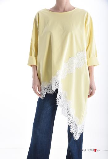 Blusa in Cotone asimmetrico pizzo maniche lunghe - ph 1