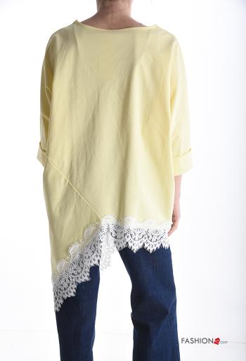 Blusa in Cotone asimmetrico pizzo maniche lunghe - ph 2