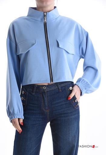 Sweatshirt manga comprida curto com fecho