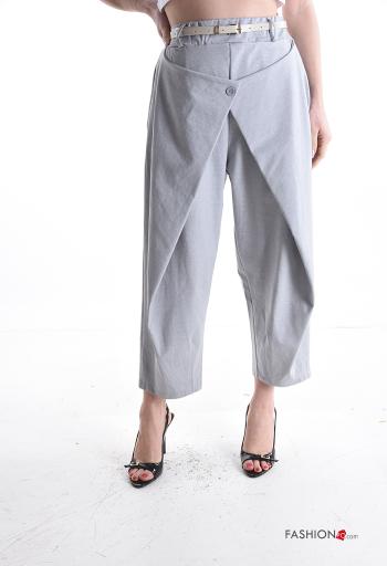 Calças em Algodão cintura subida wide leg com cinto com bolsos - ph 1