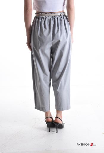 Calças em Algodão cintura subida wide leg com cinto com bolsos - ph 2