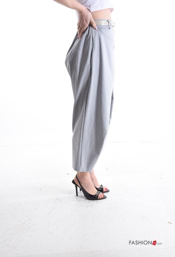 Calças em Algodão cintura subida wide leg com cinto com bolsos - ph 3