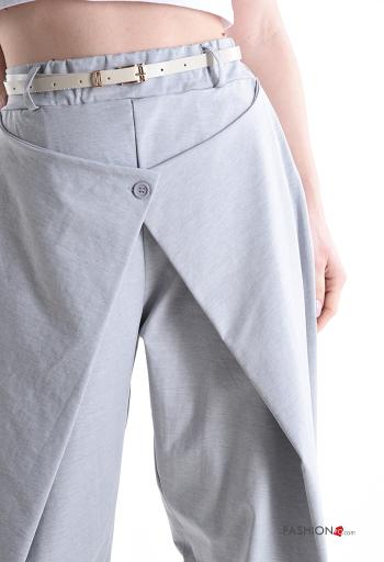 Calças em Algodão cintura subida wide leg com cinto com bolsos - ph 4